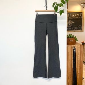 grey lululemon highrise flared yoga pants